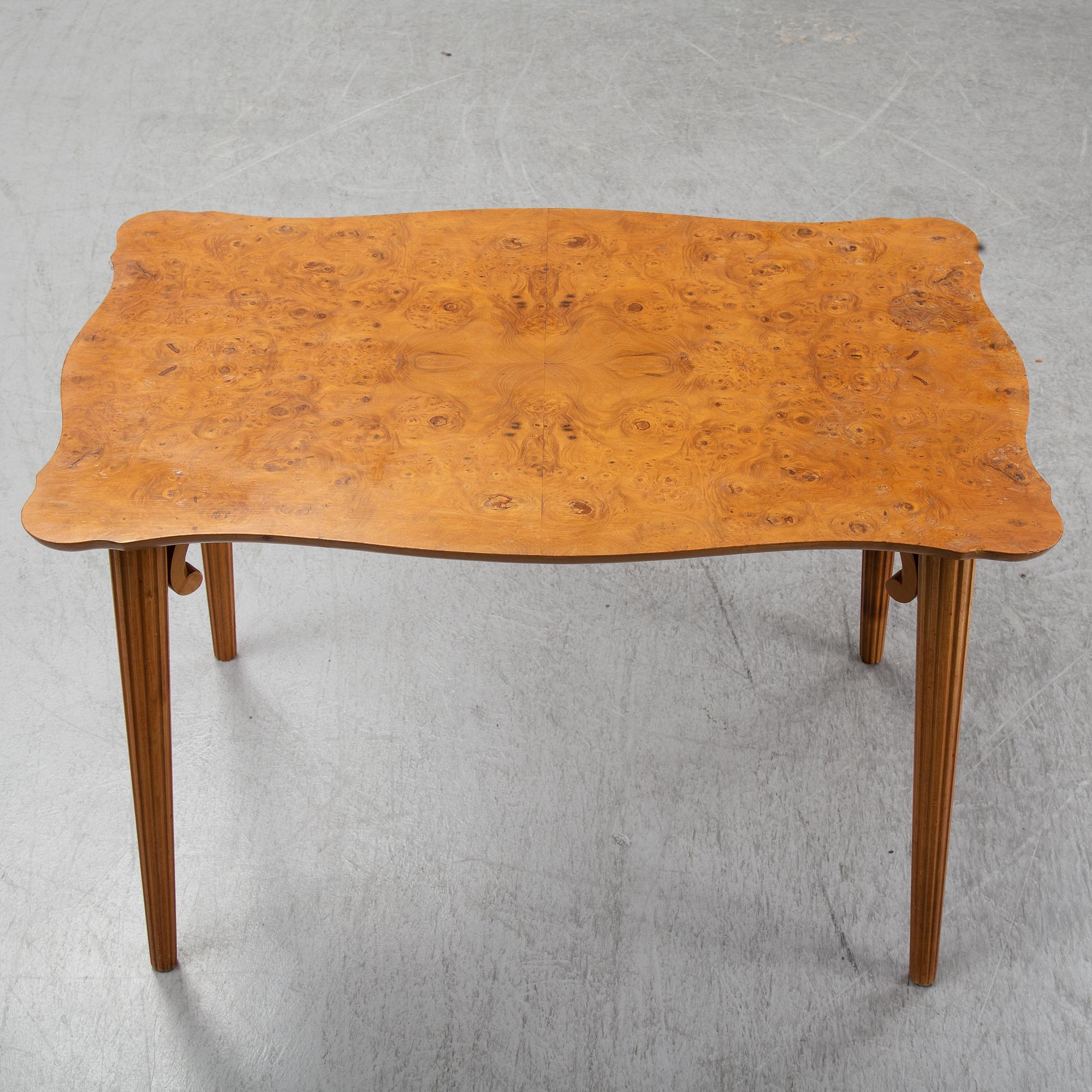 A burr birch veneered Swedish Modern coffee table, 1940's.
