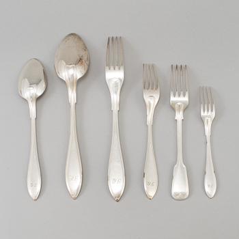 BESTICK NYSILVER, 53 + 12 delar, modell "Svensk Spetsig", A.G. Dufva, Stockholm.