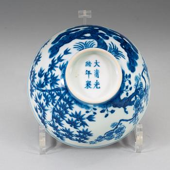 A blue and white bowl, Qing dynasty, with Guangxus six character mark and period (1875-1908).