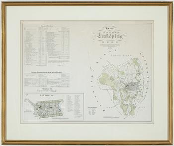 STADSKARTA, Linköping, Gustaf Ljunggren 1853.