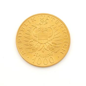 Gold coin, Austria, 1,000 schillings, 1976.