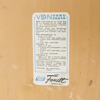 STOLAR, 4st, "Fanett", Ilmari Tapiovaara, Edsbyverken, formgiven 1955.