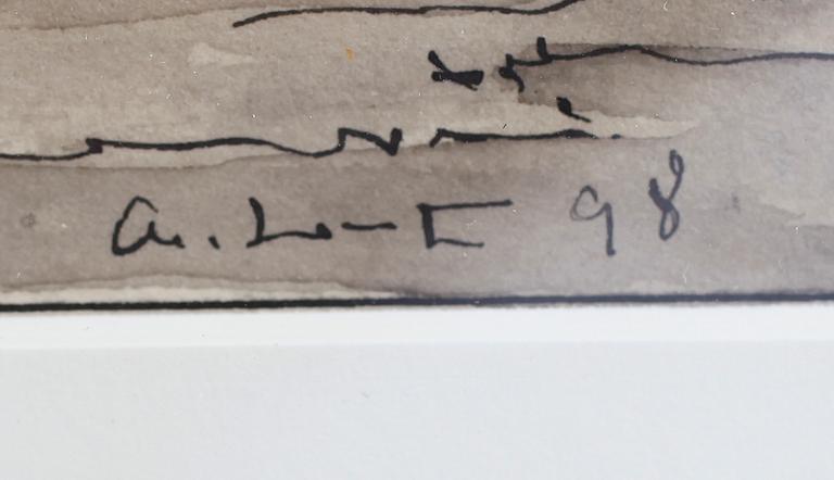 OKÄND KONSTNÄR, lavering, monogramsignerad och daterad 98.