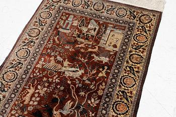 A Keysari figural silk rug, c. 121 x 76 cm.