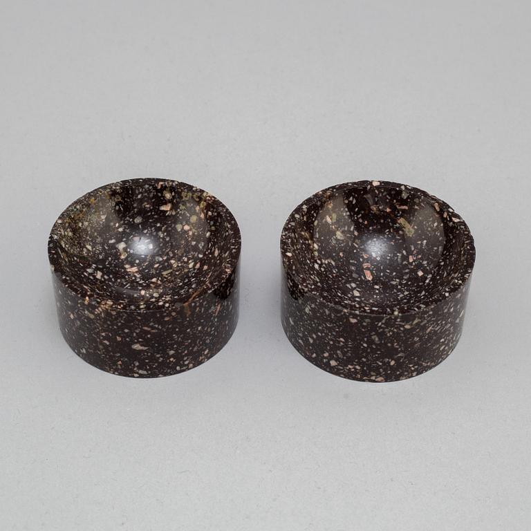 A pair of Swedish 19th century porphyry salts.