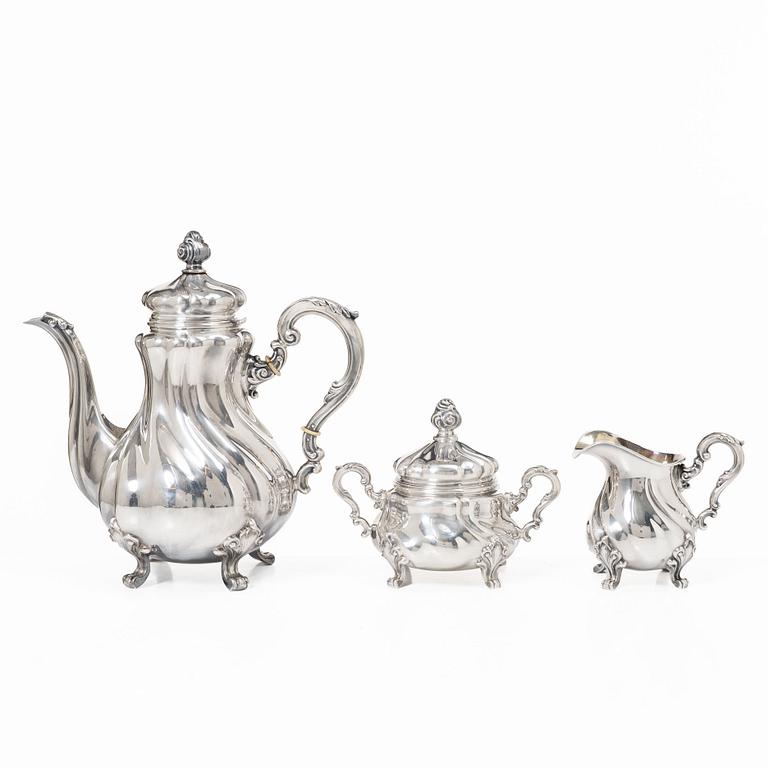 Kaffeservis, 3 delar, silver, rokokostil, Norsk Filigransfabrikk, Oslo, samt med svensk importstämpel 1942.