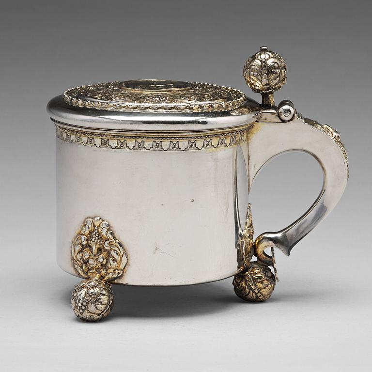 A Swedish 18th century parcel-gilt silver tankard, mark of Jacob Brunck, Stockholm 1724.
