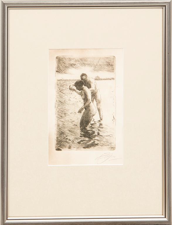 Anders Zorn, etsning signerad med blyerts.