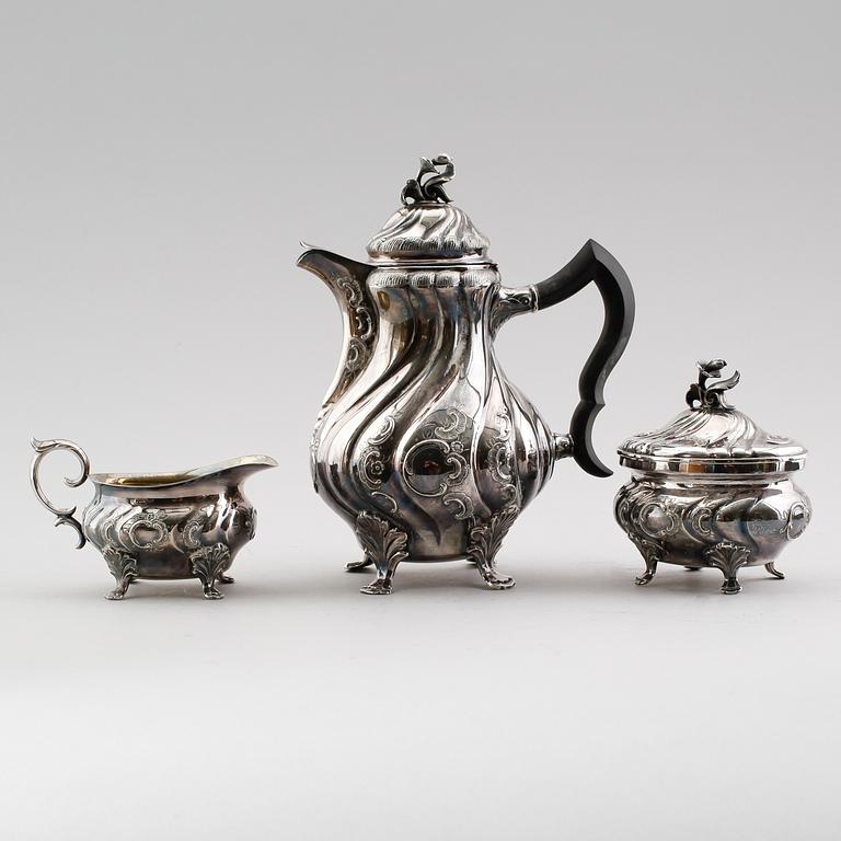 KAFFESERVIS, 3 delar, silver, CG Hallberg, Stockholm 1948. Vikt ca 1286 gram.