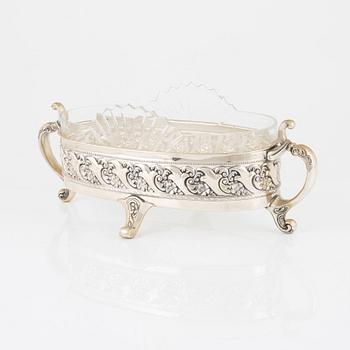 A silver plate and glass jardinière, Denmark, first half of the 20th century.