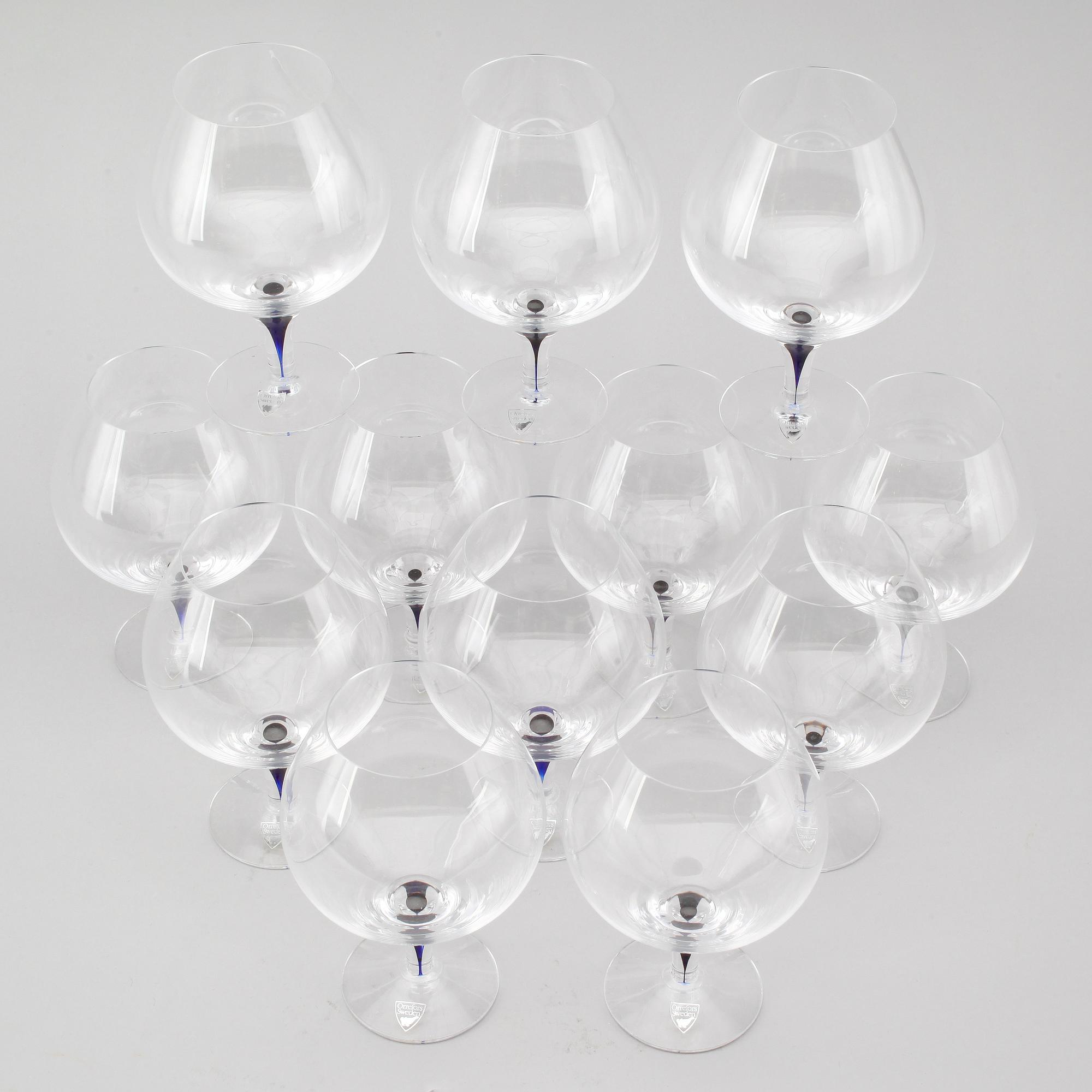KONJAKSKUPOR, 12 st, glas, "Intermezzo", Erika Lagerbielke, Orrefors.