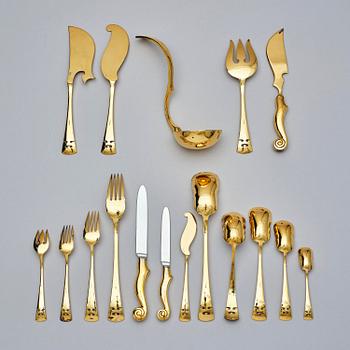 Arman (Armand Pierre Fernandez), A gilded sterling silverware set, model 'Violin', 116 pieces, Tétard Frères, Paris, France 1973, no 12/99, design Arman.
