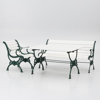 Garden bench, armchair and table, 20th century.