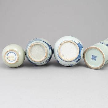 Four blue and white vases, Qing dynasty and China, 18-20th century.