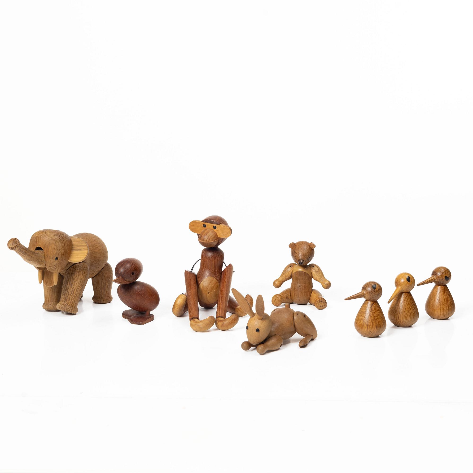 Kay Bojesen, 8 figures, Denmark, mid-20th century.