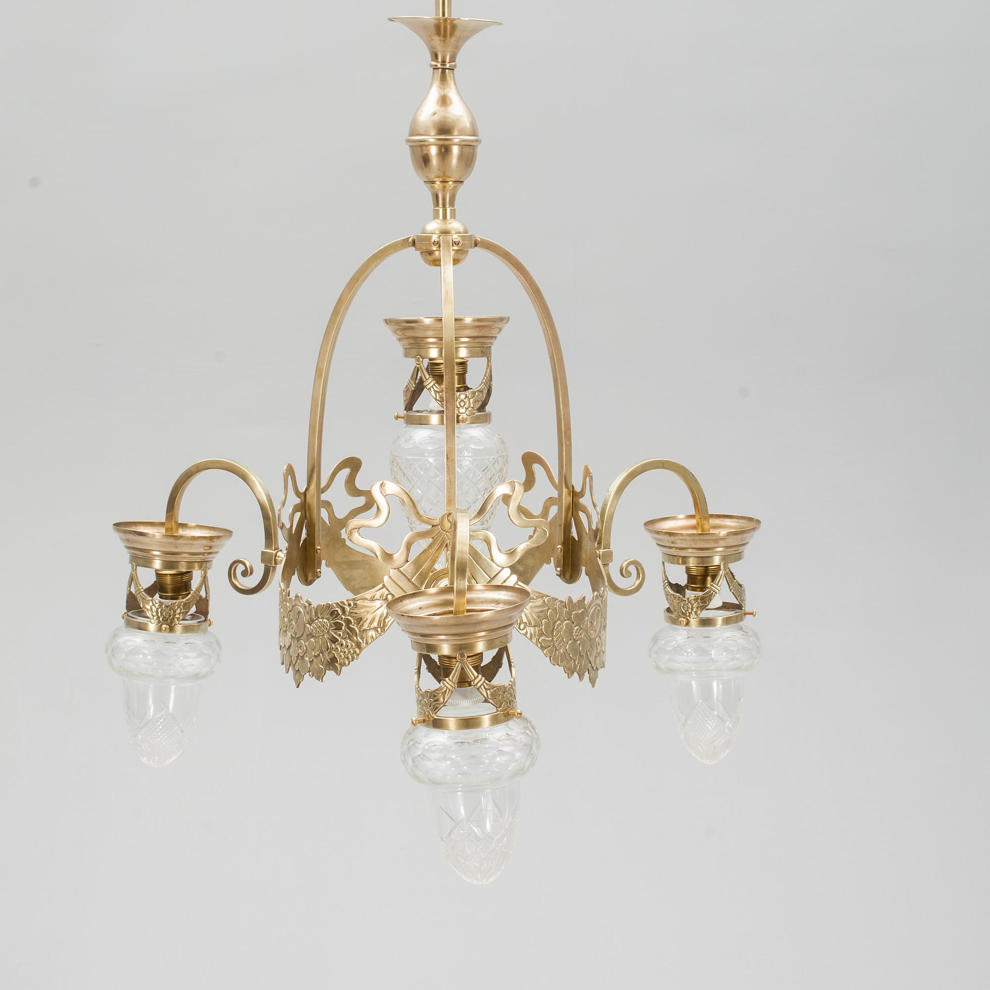 TAKLAMPA, mässing, JUGEND, 1900-talets början.