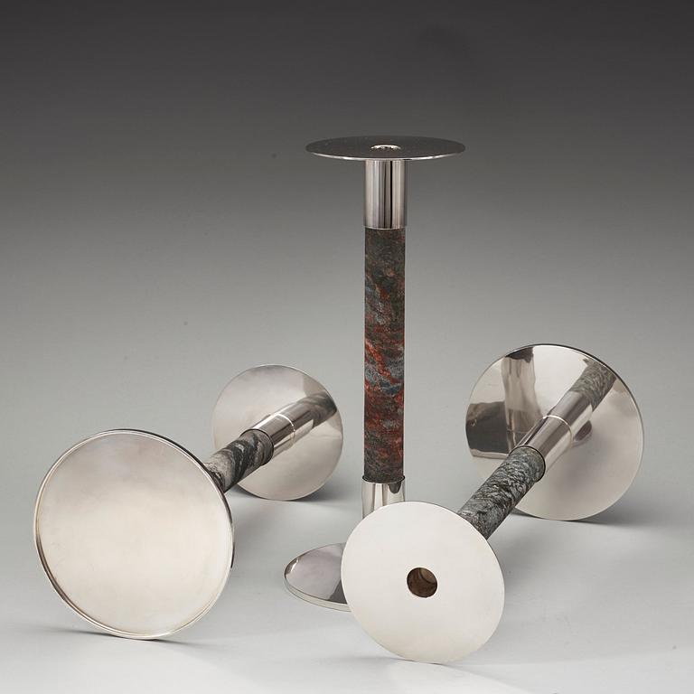 A set of three Kristian Nilsson sterling candlesticks, Stockholm 1987.