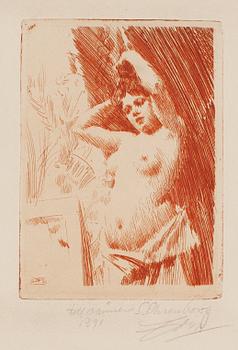 694. Anders Zorn, ANDERS ZORN, etching in red, 1891 (edition 15-20 copies, presumably only few printed in red), signed in pencil.