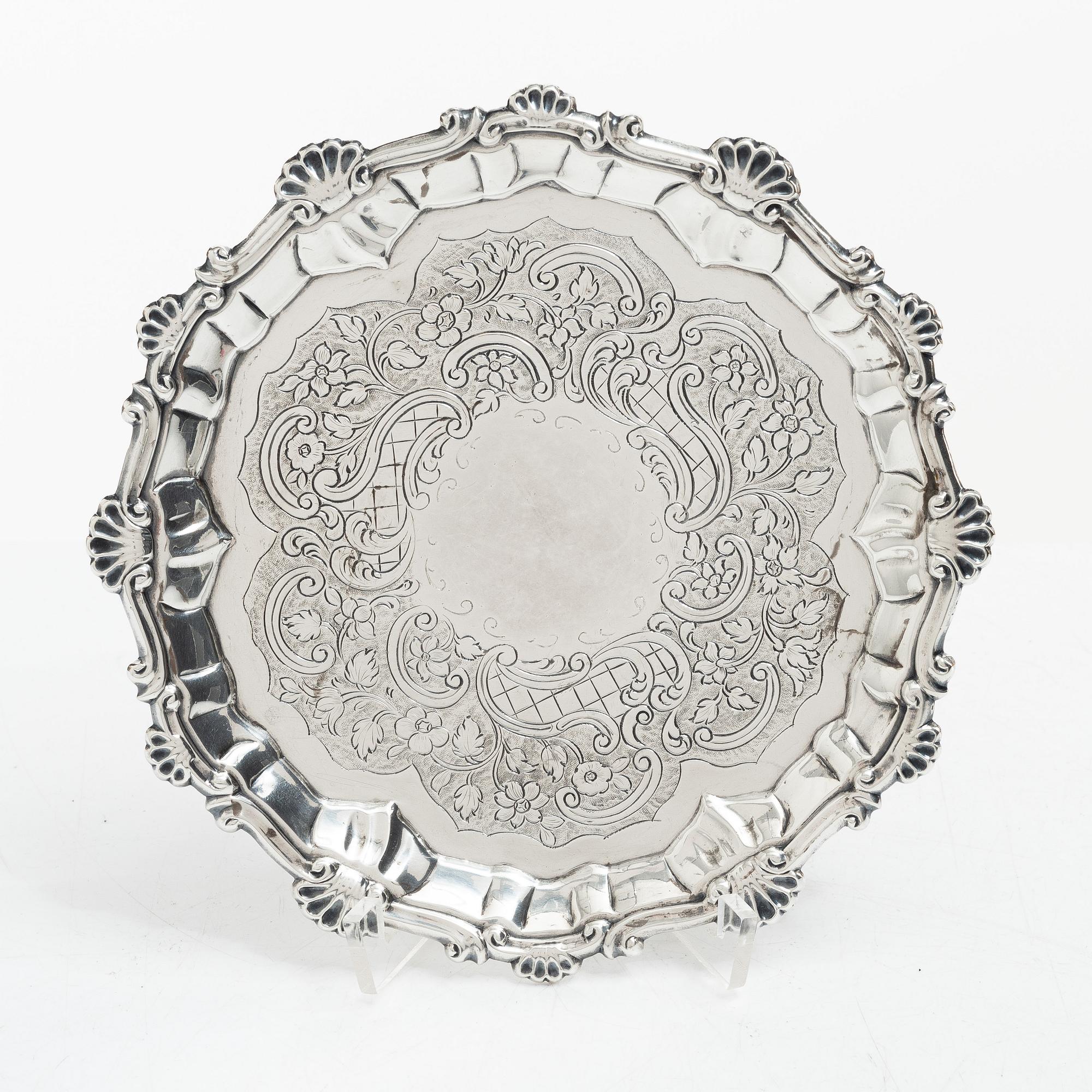 An English silver salver, mark of  Ebenezer Coker, London 1769.