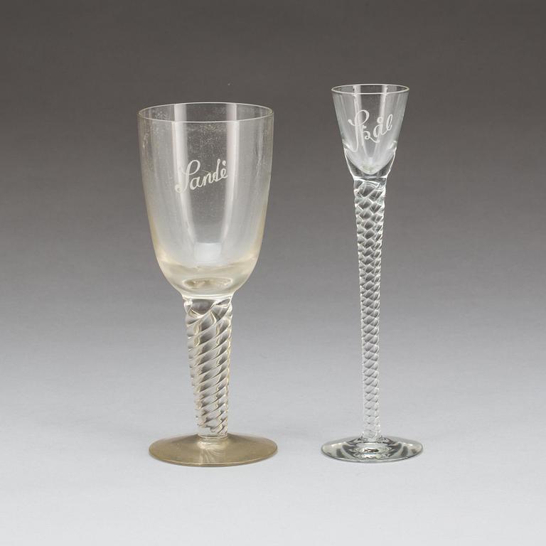 ÖL samt SNAPSGLAS, glas, 11+5st, 1940-TAL.