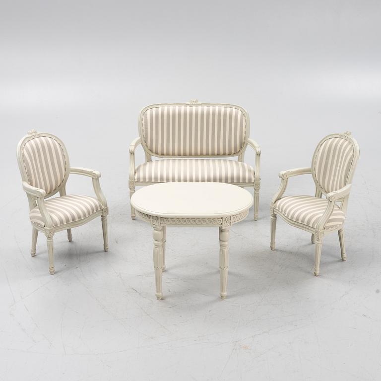 A 4-piece suite of children's Gustavian-style furniture, later part of the 20th century.