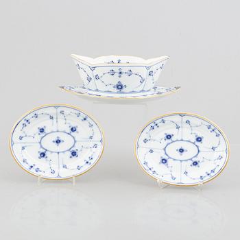 A pair of dishes and a sauce bowl, "Blue Fluted" / "Musselmalet" Royal Copenhagen, 1850-70 and 1893-1900.