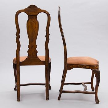 A pair of Dutch 19th Century chairs with inlays.