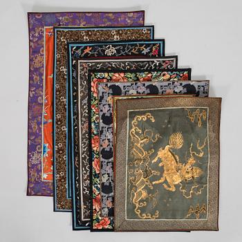 Seven Chinese silk textiles, late Qing dynasty and 20th century.