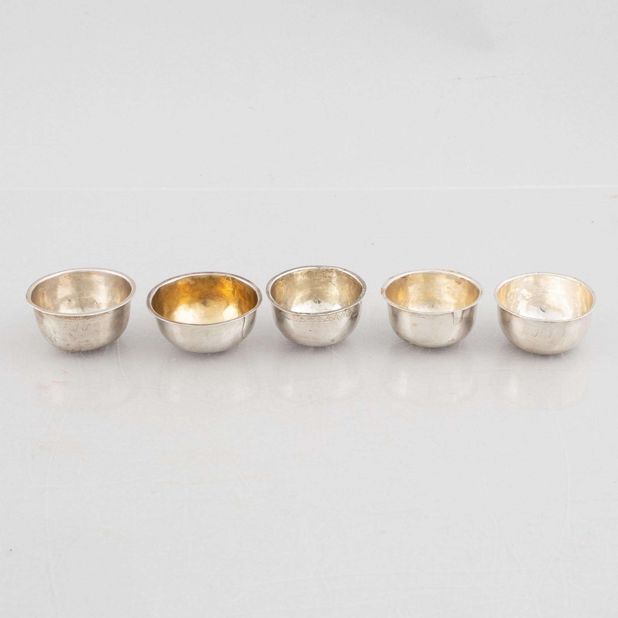 Five Swedish silver tumblers, 18th-19th Century.