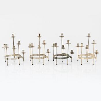 Harry Boström, kandelabrar, 4 st, vitmetall, 'Spiral', Bo Svensk.