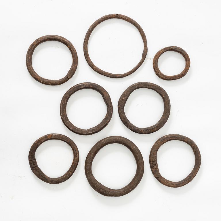A set of eiht iron rings, Sweden, 17th / 18th century.