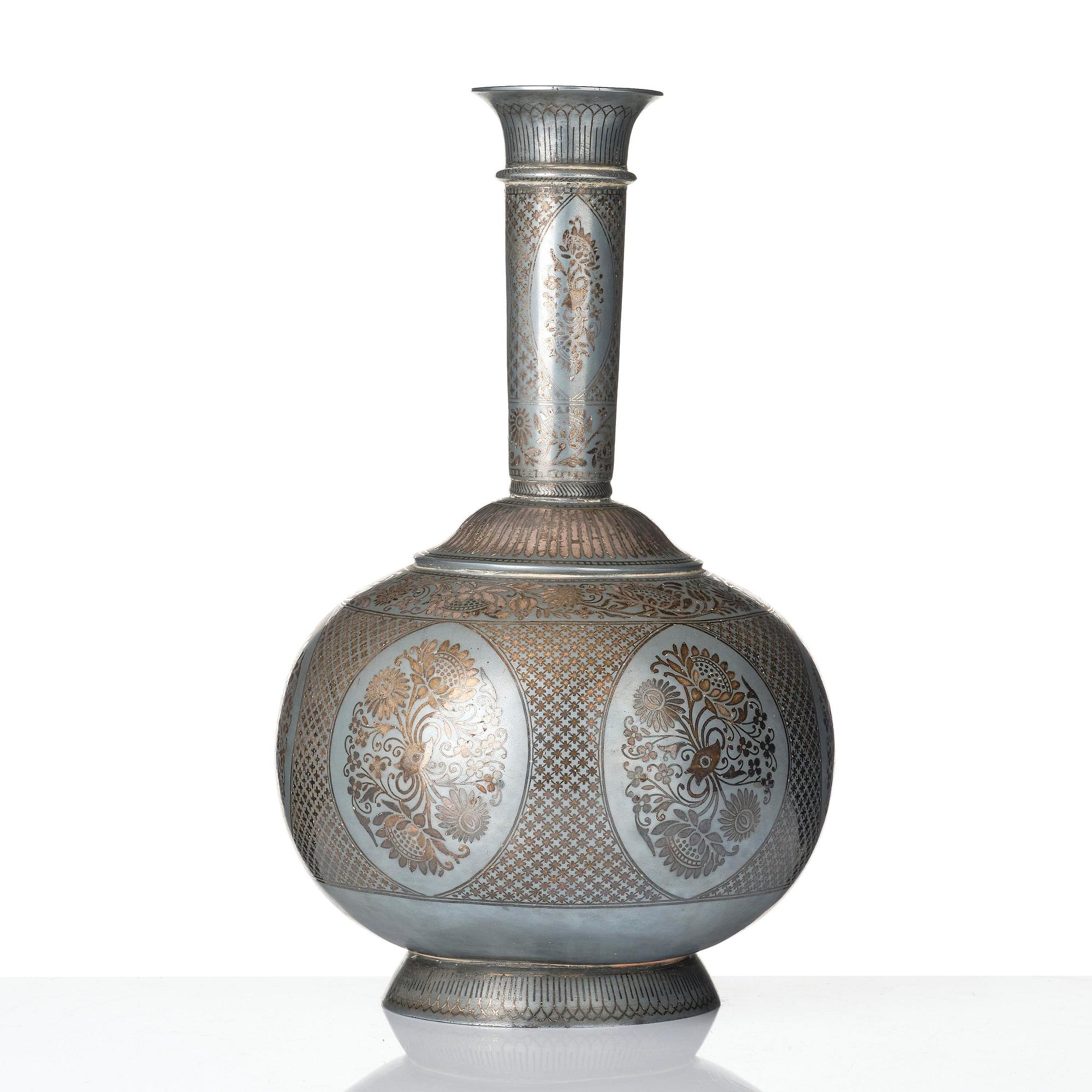 A metal base enamelled and silver inlay Surahi, Bidar, Deccan India 19th century.