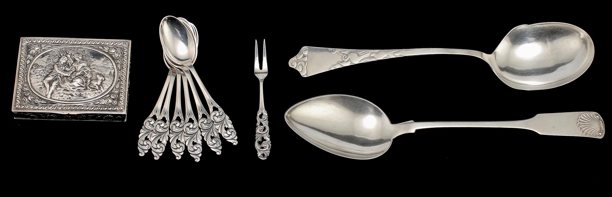 PARTI SILVER, 10 delar, bl a HÅBE, Göteborg, 1948. Tot vikt 330 g.