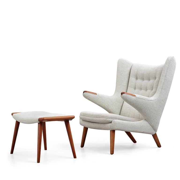 Hans J. Wegner, a "Papa bear" armchair and ottoman for AP-stolen, Denmark.