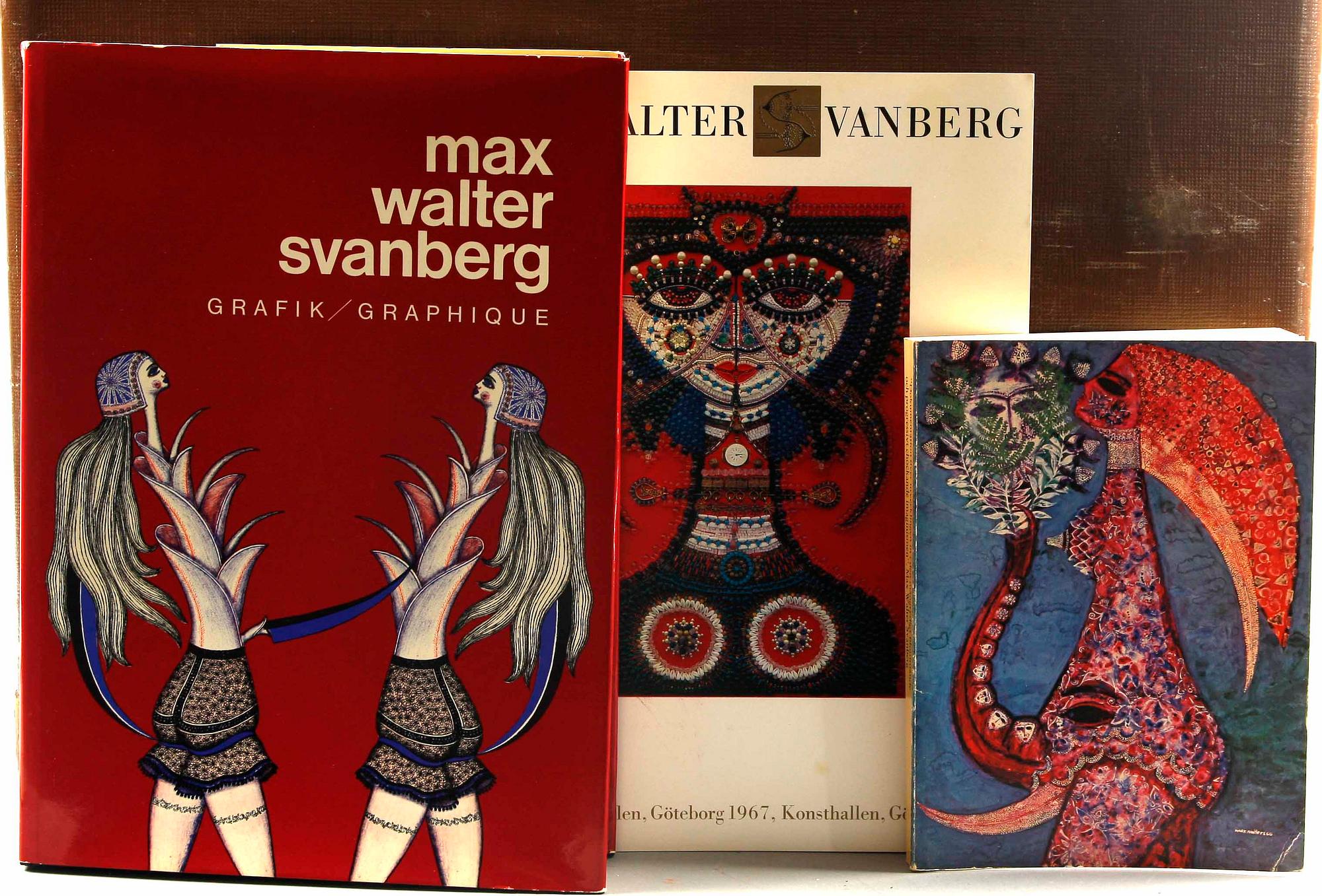 MAX WALTER SVANBERG, färglitografier, 12 st, sign o dat i trycket Max Walters 57 samt BÖCKER, 3 st.