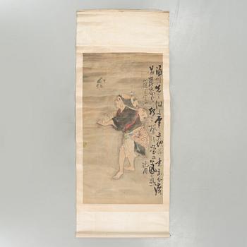 A 19th century Japanese hanging scroll, ink and color on paper.