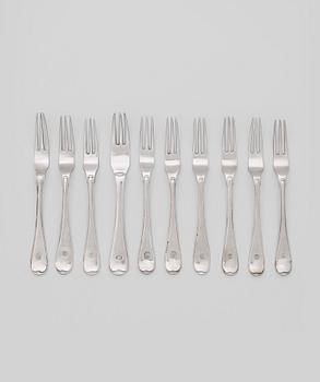 590. A set of 10 Swedish 18th century silver dessert-forks, marks of Lars Boye, Stockholm 1780 and.