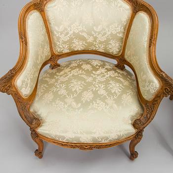 Soffa och fåtöljer, ett par, omkring 1900.