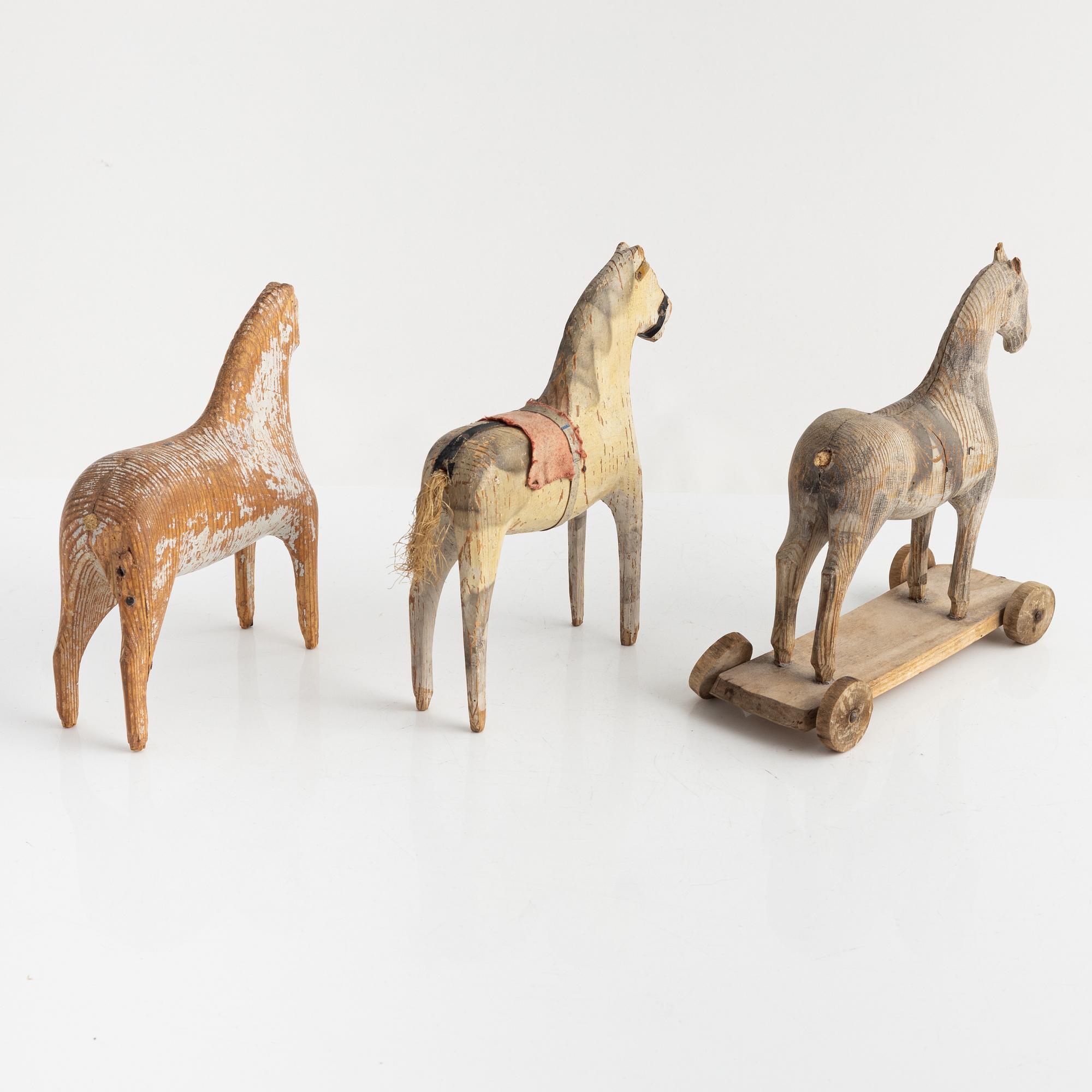 Three Swedish Wooden Horses, 19-20th century.