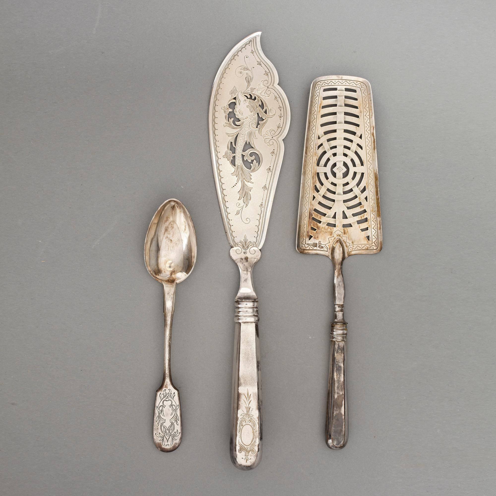 BESTICK, 3 st, silver, Ryssland, mest 1800-talets andra hälft. Tot ca 280 gram.