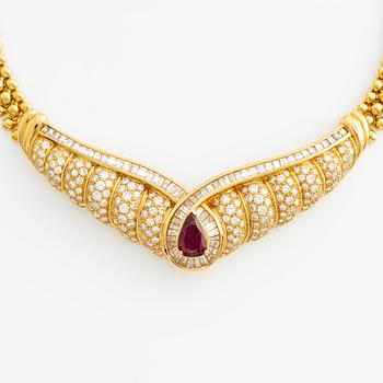 Necklace 18K gold with a drop-shaped faceted ruby 2.03 ct.