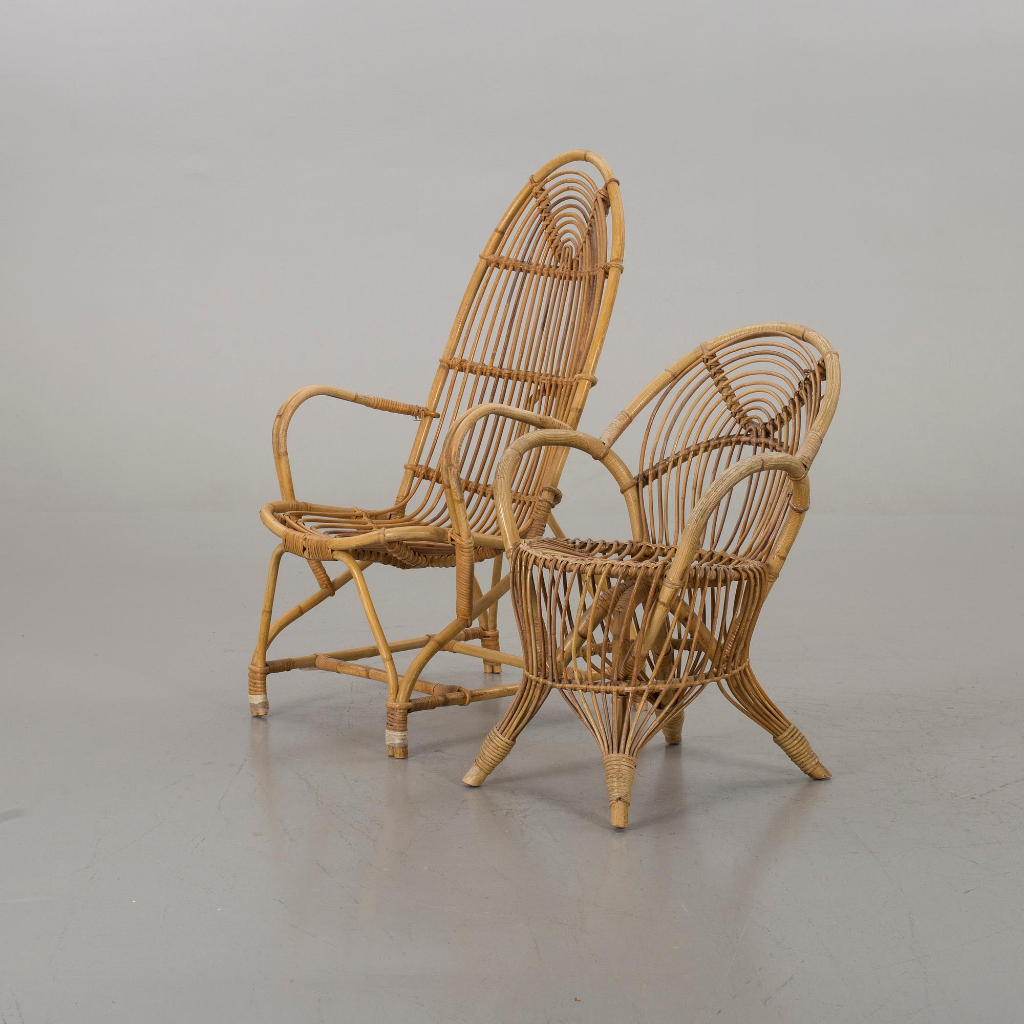 A PAIR OF RATTAN EASY CHAIRS.