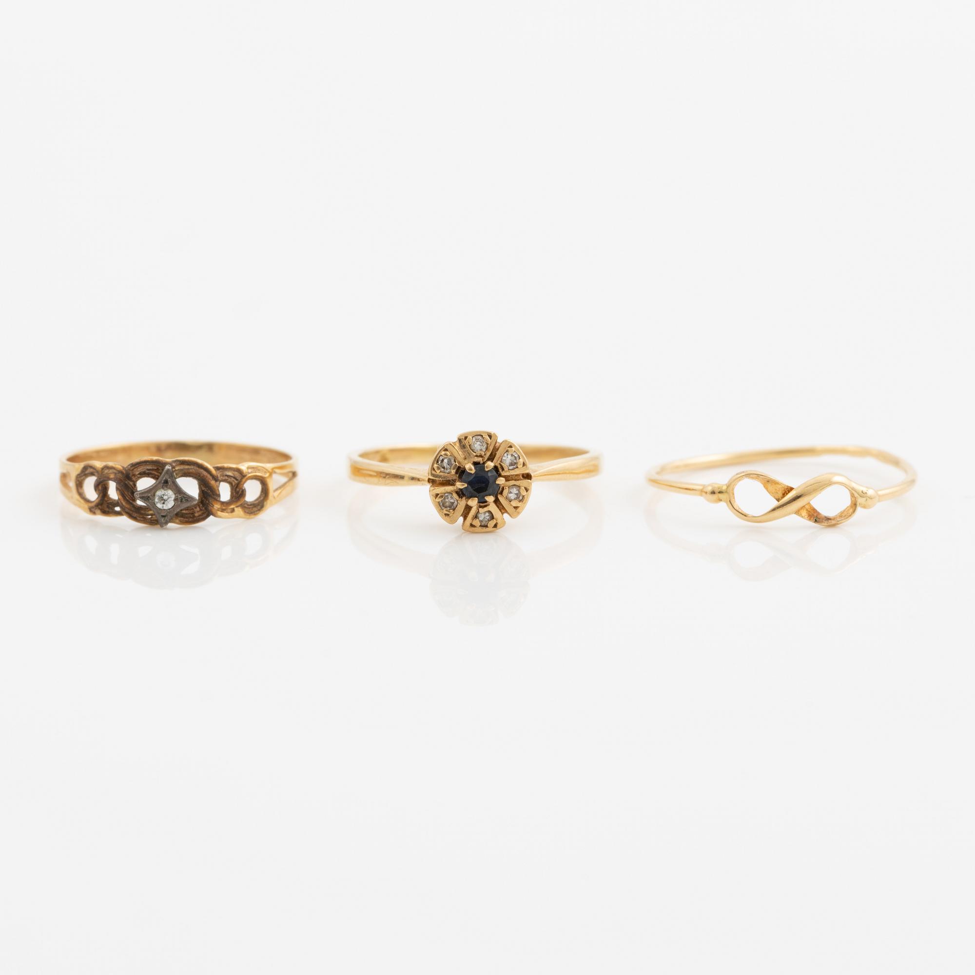 Ring, six pieces, 18K gold with, among other things, pearls and rose-cut diamond.