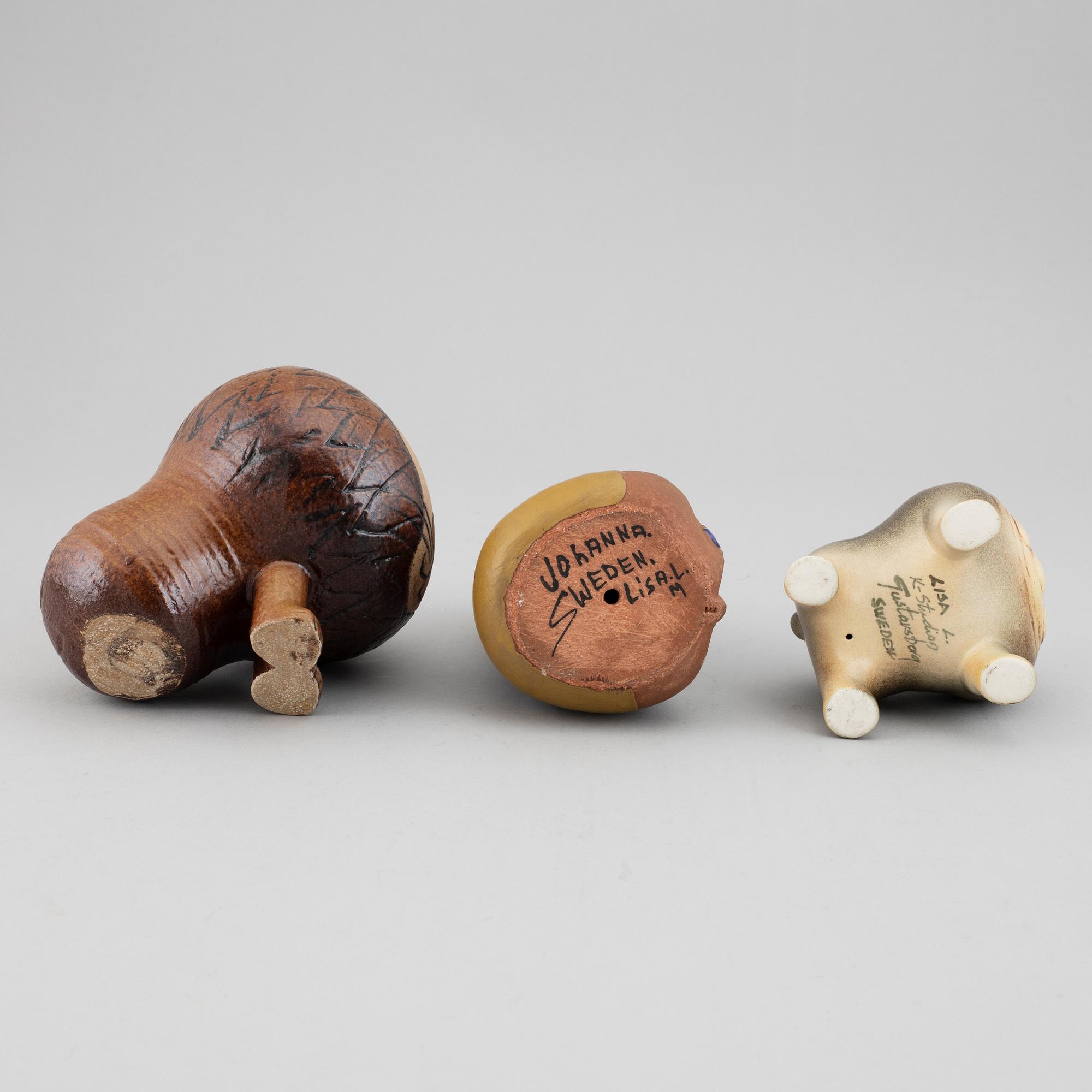LISA LARSON, three stoneware figurines, Gustavsberg, Sweden.