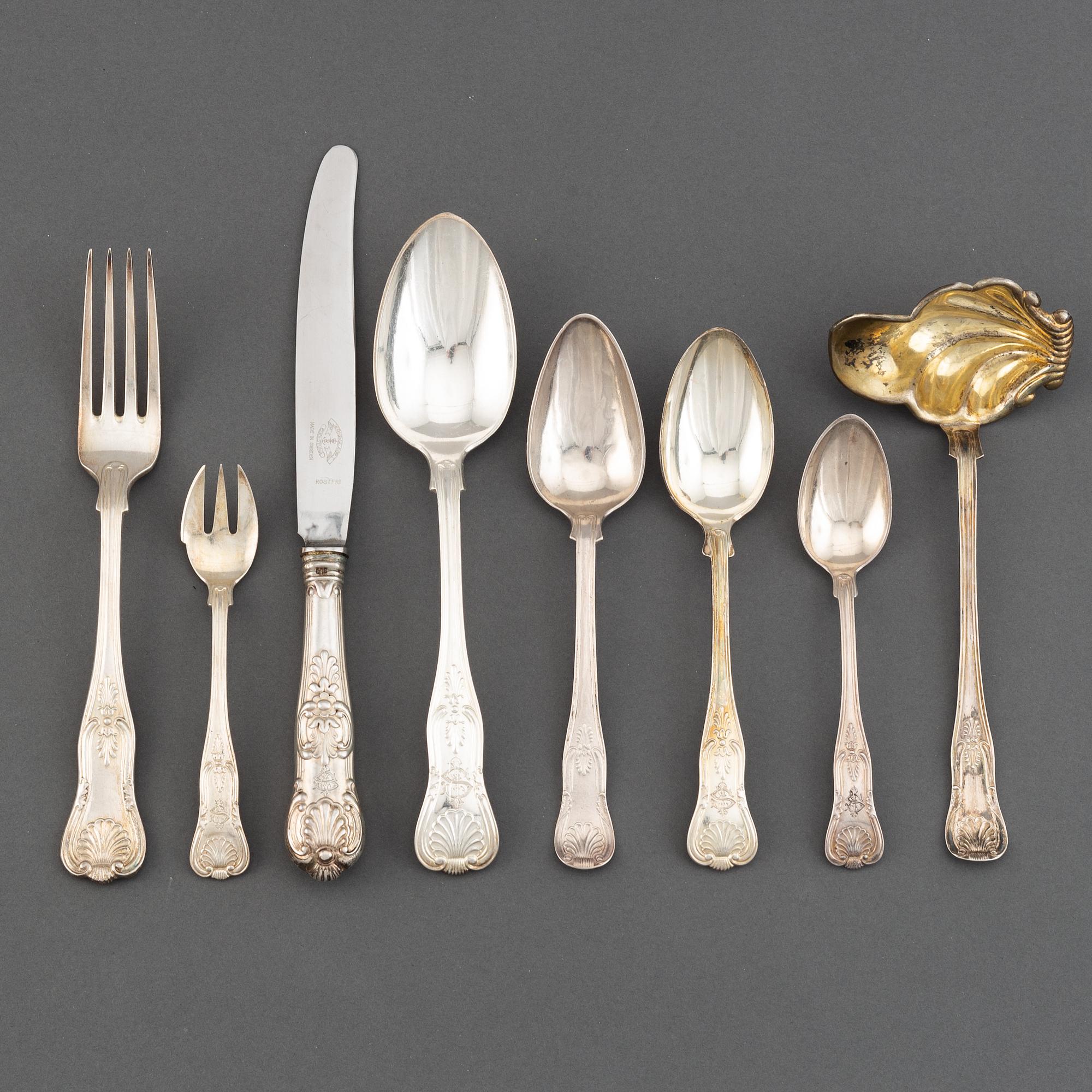 A part silver cutlery service, modell 'Engelsk Snäck' (55 pieces).