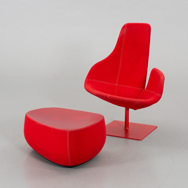 A PATRICIA URQUIOLA "FJORD" SWIVEL CHAIR WITH STOOL, Moroso Italy.