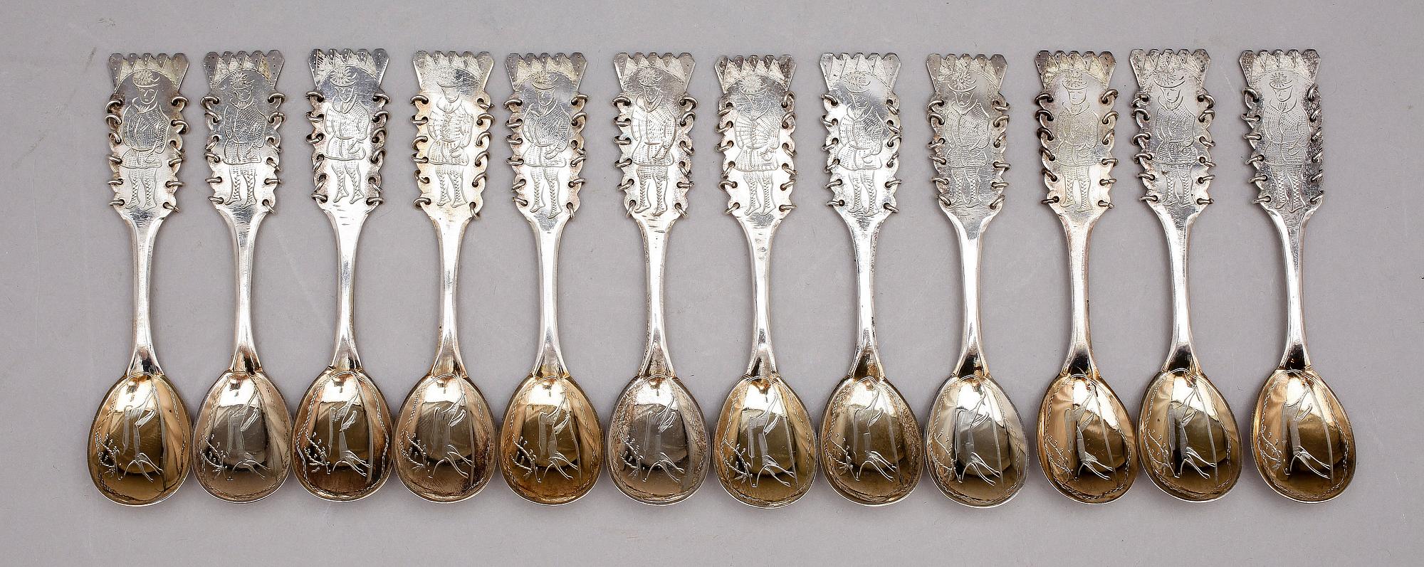KAFFESKEDAR, 12 st, silver, C O Persson AB, Haparanda.Tot vikt ca 146 g.