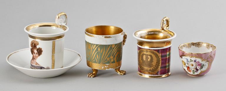 KAFFEKOPPAR, 4 st, mest empire, 1800-tal.