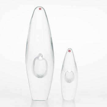 Timo Sarpaneva, konstglasobjekt, 2 st, "Orkidé", Iittala, Finland.