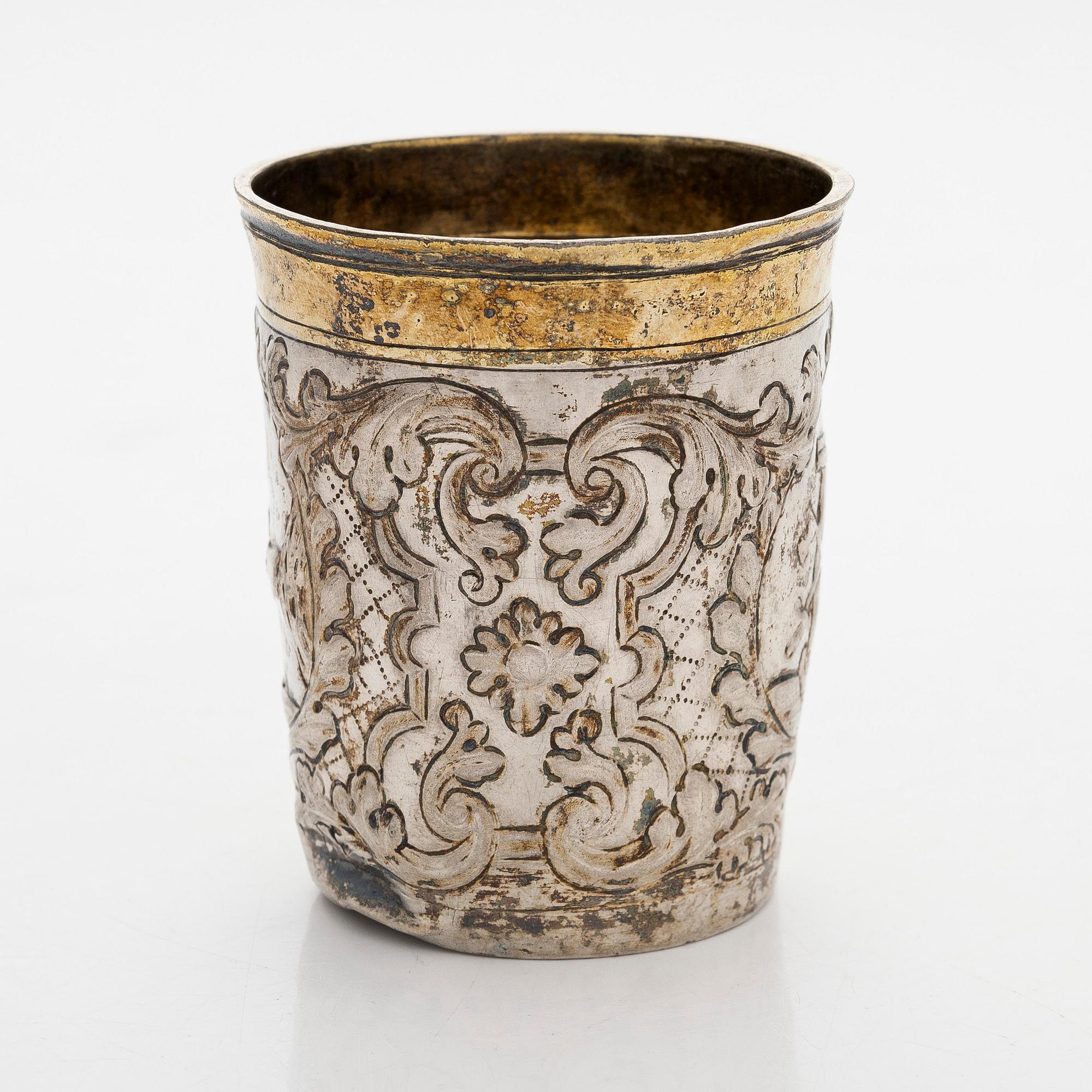 A Baroque parcel-gilt silver beaker, presumably by Timofei Silujanov, Moscow 1749.